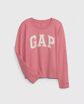 Футболка для девочек с логотипом и заклепками, длинными рукавами Gap, розовый