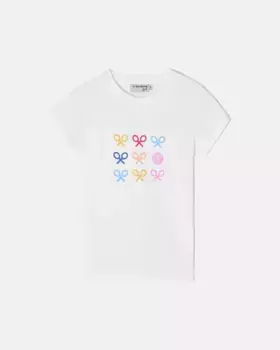 Футболка для девочек с разноцветными ракетками Silbon, белый