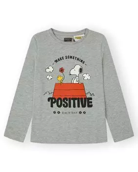 Футболка для девочек с рисунком "Снупи" из однотонной трикотажной ткани Canada House, светло-серый