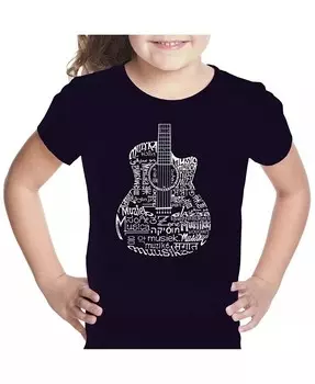 Футболка для девочек с рисунком Word Art - Языки Гитара La Pop Art, черный