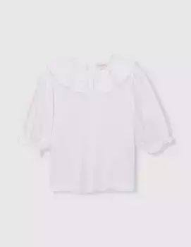 Футболка для девочек с воротником с оборками и французскими рукавами Gocco, белый