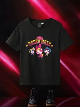 Футболка для девочек Shein с рисунком и буквами, черный