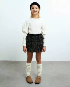 Футболка для девочек со структурированными рукавами Sfera, белый