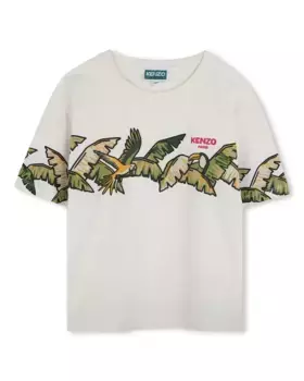 Футболка для девочки 100% хлопок с коротким рукавом Kenzo Kids, белый