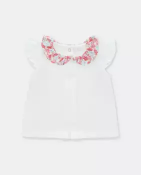 Футболка для девочки 100% хлопок с воротником с цветочным принтом Martn Aranda, коралловый