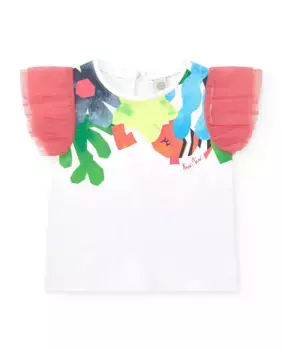 Футболка для девочки белого цвета с контрастными рукавами из фатина Tuc tuc, белый