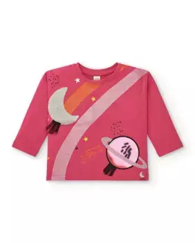 Футболка для девочки цвета фуксии с блестящими деталями Tuc tuc
