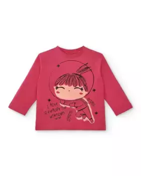 Футболка для девочки цвета фуксии с изображением космонавта Tuc tuc