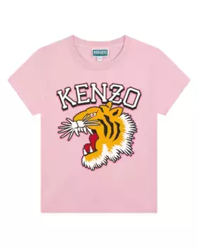 Футболка для девочки из 100% хлопка с рисунком спереди Kenzo Kids, розовый