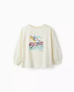 Футболка для девочки из 100% хлопка с рисунком спереди Zippy, белый