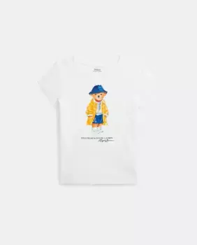 Футболка для девочки из хлопка с изображением медведя Поло Polo Ralph Lauren, белый