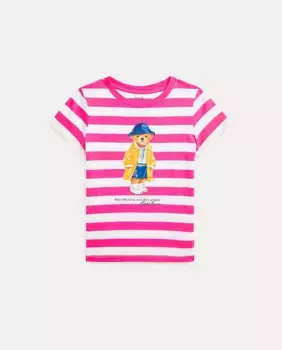 Футболка для девочки из хлопка с изображением медведя Поло Polo Ralph Lauren, розовый