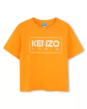 Футболка для девочки из оранжевого хлопка Kenzo Kids, оранжевый