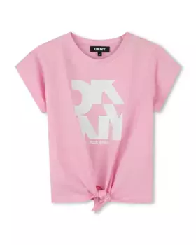Футболка для девочки из розового хлопка DKNY, цвет Rosa