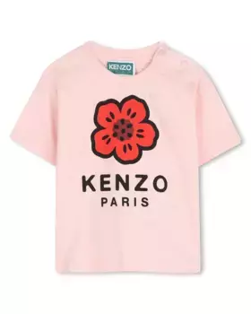 Футболка для девочки из розового хлопка Kenzo Kids, цвет Rosa