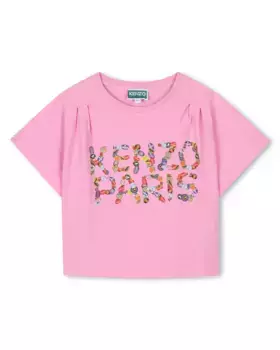 Футболка для девочки из розового хлопка Kenzo Kids, цвет Rosa