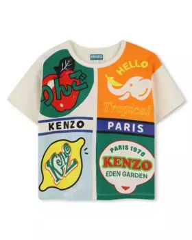 Футболка для девочки из розового хлопка Kenzo Kids, многоцветный