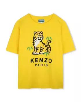 Футболка для девочки из желтого хлопка Kenzo Kids, жёлтый