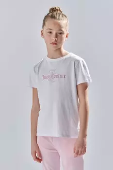 Футболка для девочки классического кроя со стразами Juicy Couture, белый
