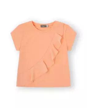 Футболка для девочки кораллового цвета с перекрещенной оборкой Canada House, коралловый