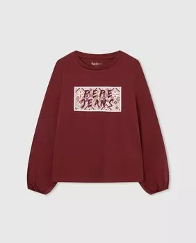 Футболка для девочки с этническим принтом Pepe Jeans, бордо
