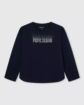 Футболка для девочки с блестящим принтом Pepe Jeans, темно-синий