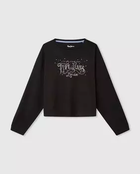 Футболка для девочки с буквенным принтом Pepe Jeans, черный