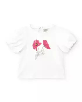 Футболка для девочки с цветами и пышными рукавами Tuc tuc, белый