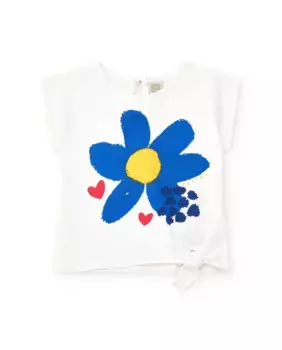 Футболка для девочки с цветком спереди и боковым узлом Tuc tuc, белый