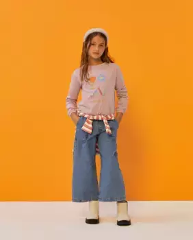 Футболка для девочки с длинными рукавами, эластичной манжетой и позиционным принтом с блестками Kids El Corte Ingls, цвет 284 Lila