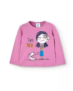 Футболка для девочки с длинными рукавами и рисунком спереди Boboli, фиолетовый