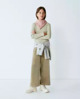 Футболка для девочки с длинными рукавами и воротником в рубчик Kids El Corte Ingls, хаки