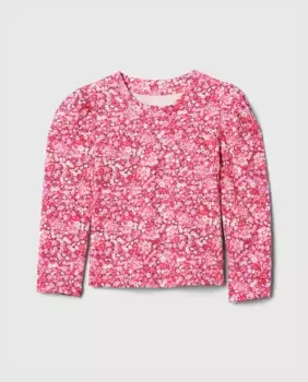 Футболка для девочки с длинными рукавами и цветочным принтом Gap, розовый