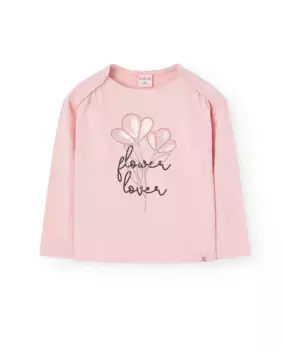 Футболка для девочки с длинными рукавами и рисунком спереди Boboli, розовый