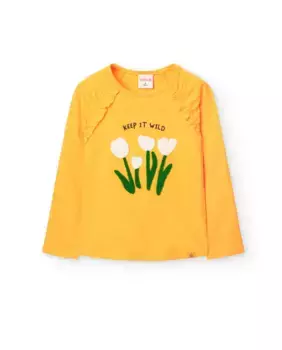 Футболка для девочки с длинными рукавами и рисунком спереди Boboli, желтый