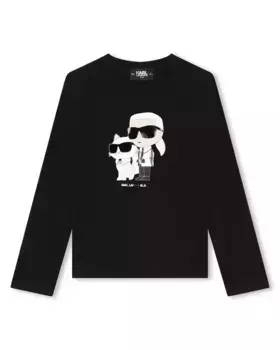 Футболка для девочки с длинными рукавами и рисунком спереди Karl Lagerfeld Kids, черный