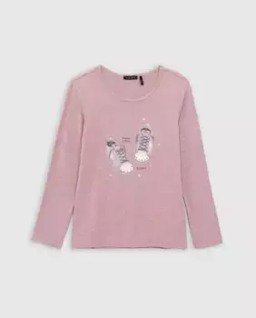 Футболка для девочки с длинными рукавами и круглым вырезом IKKS, розовый
