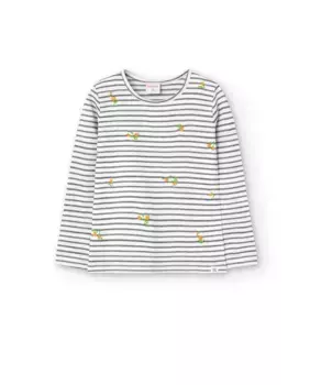 Футболка для девочки с длинными рукавами и полосатым рисунком Boboli, белый