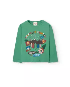 Футболка для девочки с длинными рукавами и круглым вырезом Boboli, зеленый