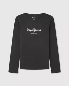 Футболка для девочки с длинными рукавами и блестящим логотипом Pepe Jeans, черный