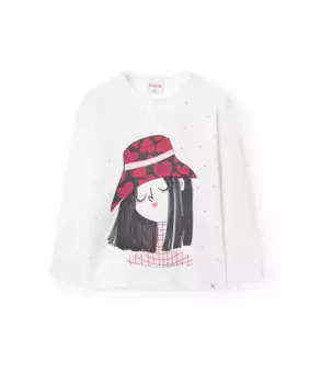 Футболка для девочки с длинными рукавами и рисунком спереди Boboli, белый