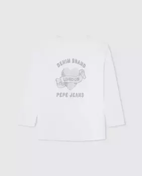 Футболка для девочки с длинными рукавами и принтом со стразами Pepe Jeans, белый