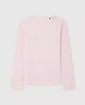 Футболка для девочки с длинными рукавами и блестящим логотипом Pepe Jeans, розовый