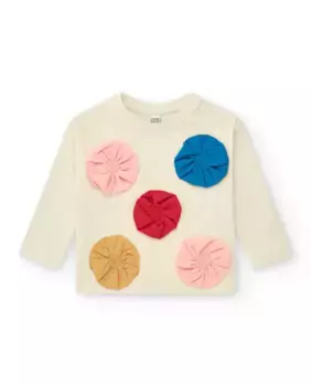 Футболка для девочки с длинными рукавами и аппликациями в виде цветов Tuc tuc, цвет Crema