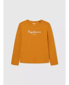 Футболка для девочки с длинными рукавами и блестящим логотипом Pepe Jeans, горчичный