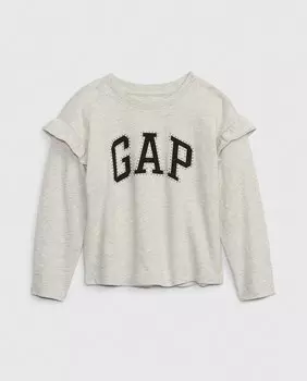 Футболка для девочки с длинными рукавами и круглым вырезом Gap, кремовый