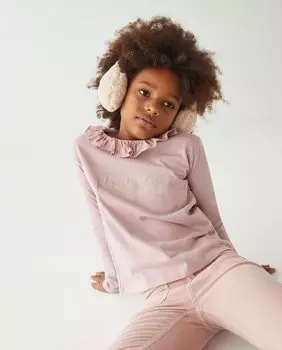 Футболка для девочки с длинными рукавами и оборками на шее El Corte Ingls