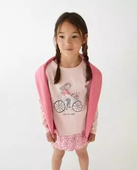 Футболка для девочки с длинными рукавами и принтом спереди El Corte Ingls, розовый