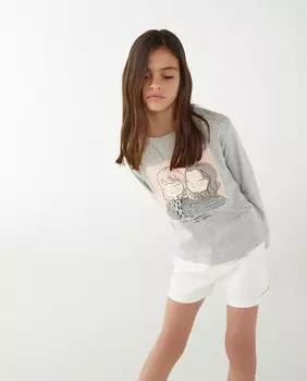 Футболка для девочки с длинными рукавами и принтом спереди El Corte Ingls, серый