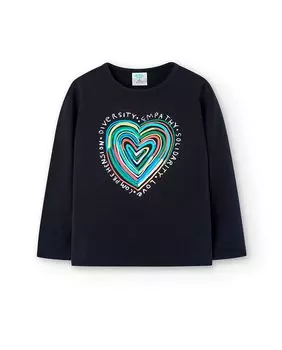 Футболка для девочки с длинными рукавами и рисунком спереди Boboli, черный